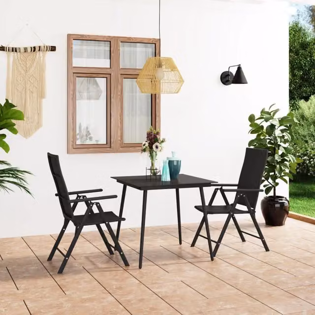 Berkfield Home 3 Piece Black Metal Garden Dining Set – 1