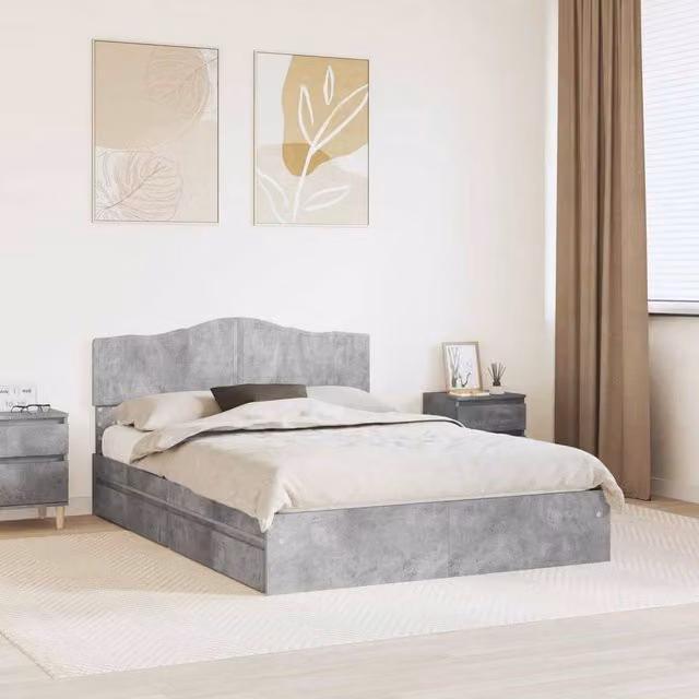Berkfield Home Modern Storage Bed in Concrete Grey, Engineered Wood, 150 x 200 cm – 1