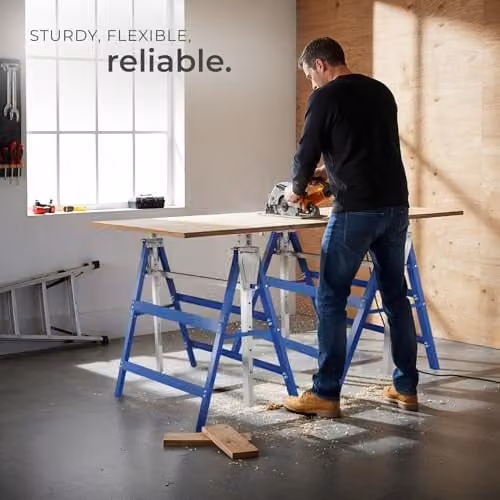 tectake Set of 2 Blue Steel Telescopic Trestles with 7 Height Settings, W/D/H: 68.5 x 56.5 x 79.5 cm – 4