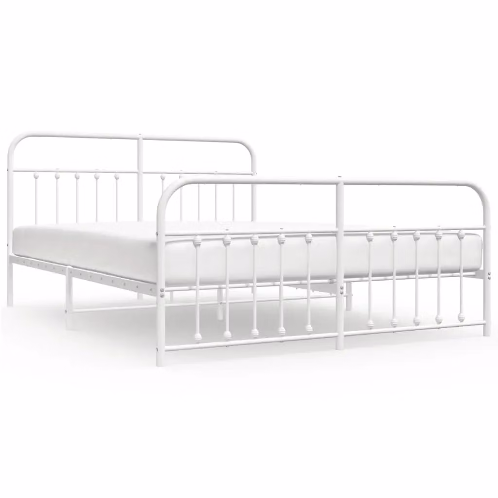 Berkfield Home Metal Bed Frame with Headboard and Footboard in White, W: 183 cm, L: 213 cm – 2