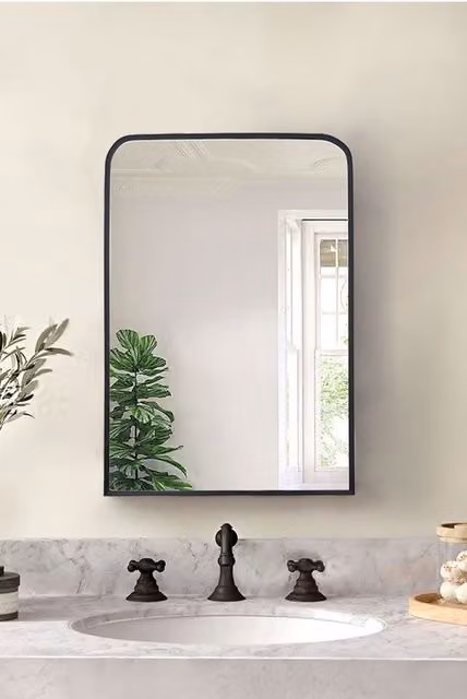 Living and Home Modern Arched Wall Mirror in Black Metal and Glass – 1