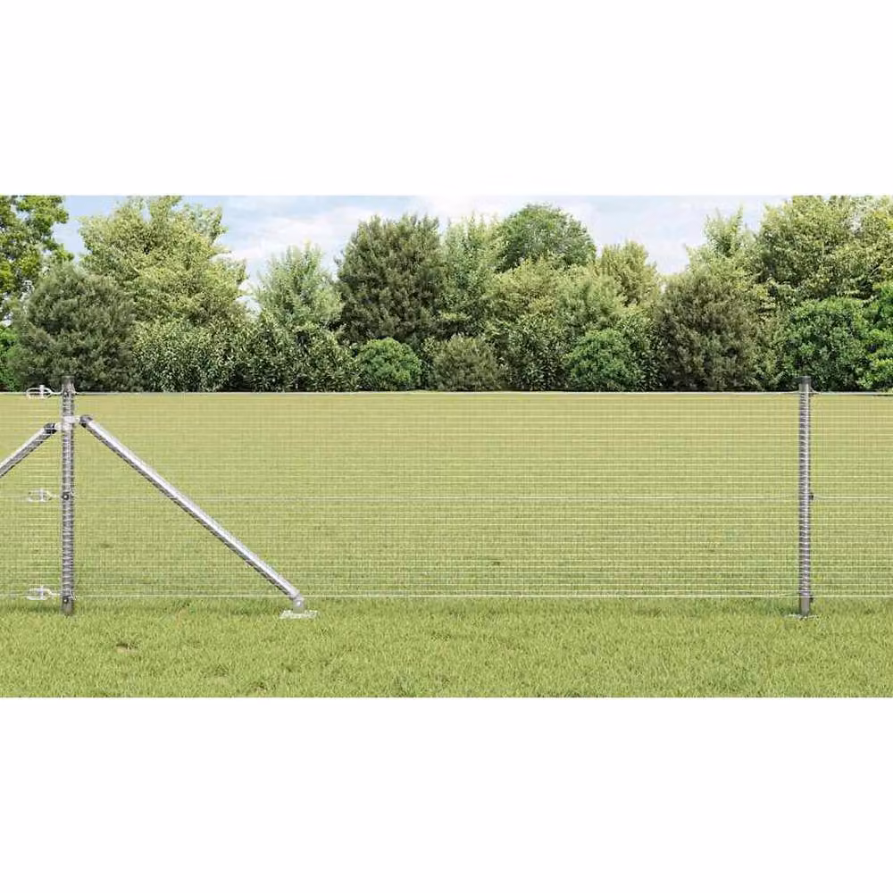 Berkfield Home Modern Welded Wire Fence with 13 Spike Posts, Galvanised Steel, Silver, W: 25 m, H: 0.8 m – 2
