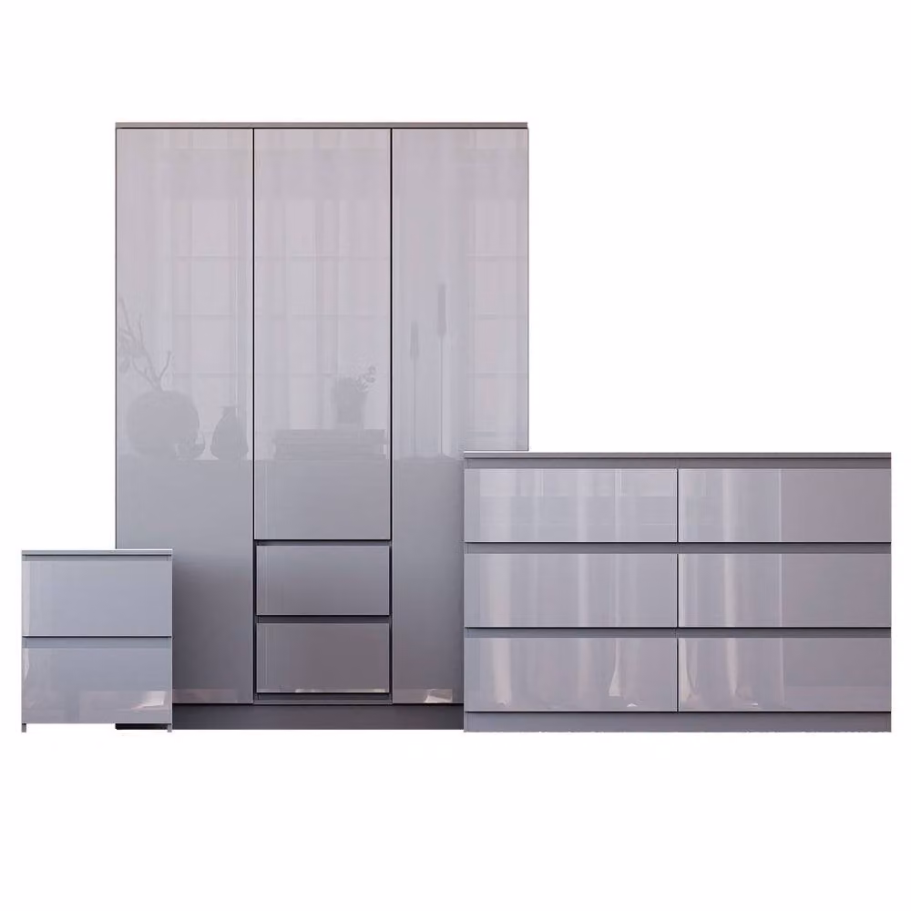 HD Designs Vida Designs Glinton 3 Piece Grey Glossy Bedroom Set – 2