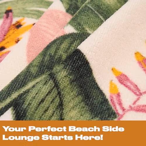 OHS Green Floral Microfibre Quick-Drying Beach Towel, W/D/H: 71 x 152 cm – 3