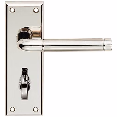 Loops Pair Round Bar Lever on Bathroom Backplate in Polished and Satin Nickel, W: 150 mm, H: 50 mm