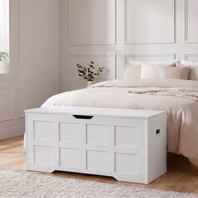 Vida Designs Large White Upholstered Storage Ottoman