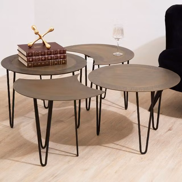 Orsina Set of 4 Modern Round Nested Coffee Tables with Antique Brass Finish in Black and Gold – 2