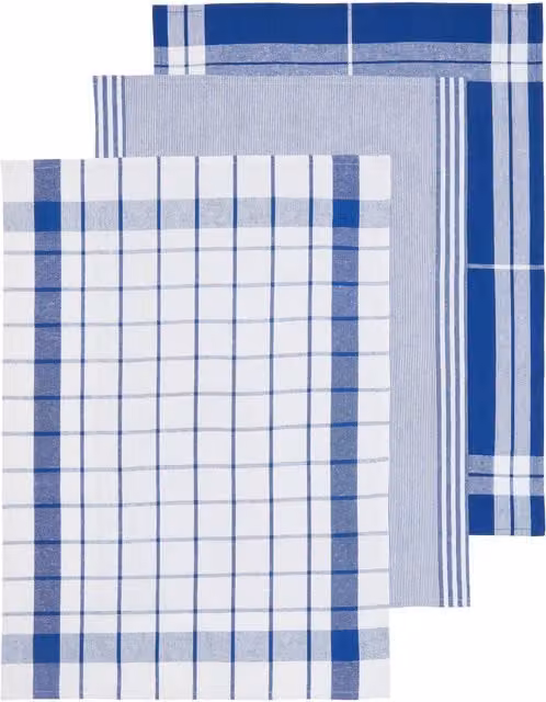Doro Set of Three Highly Absorbent Striped Cotton Tea Towels in Blue and White