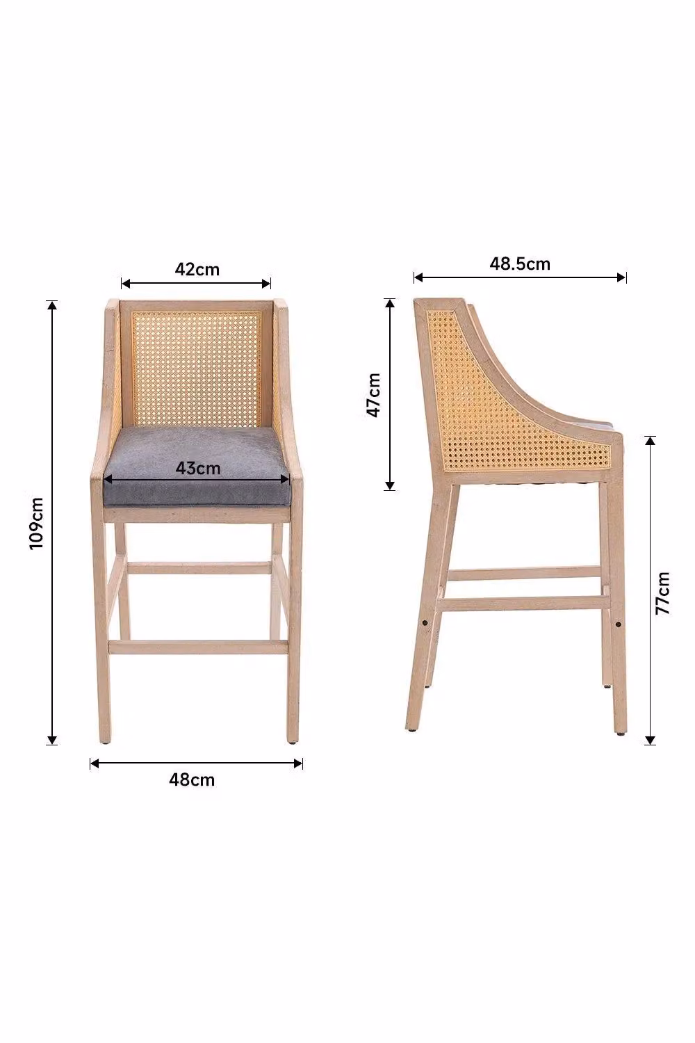 H&O Direct Set of 2 Grey Rattan Bar Stools with Backrests – 4