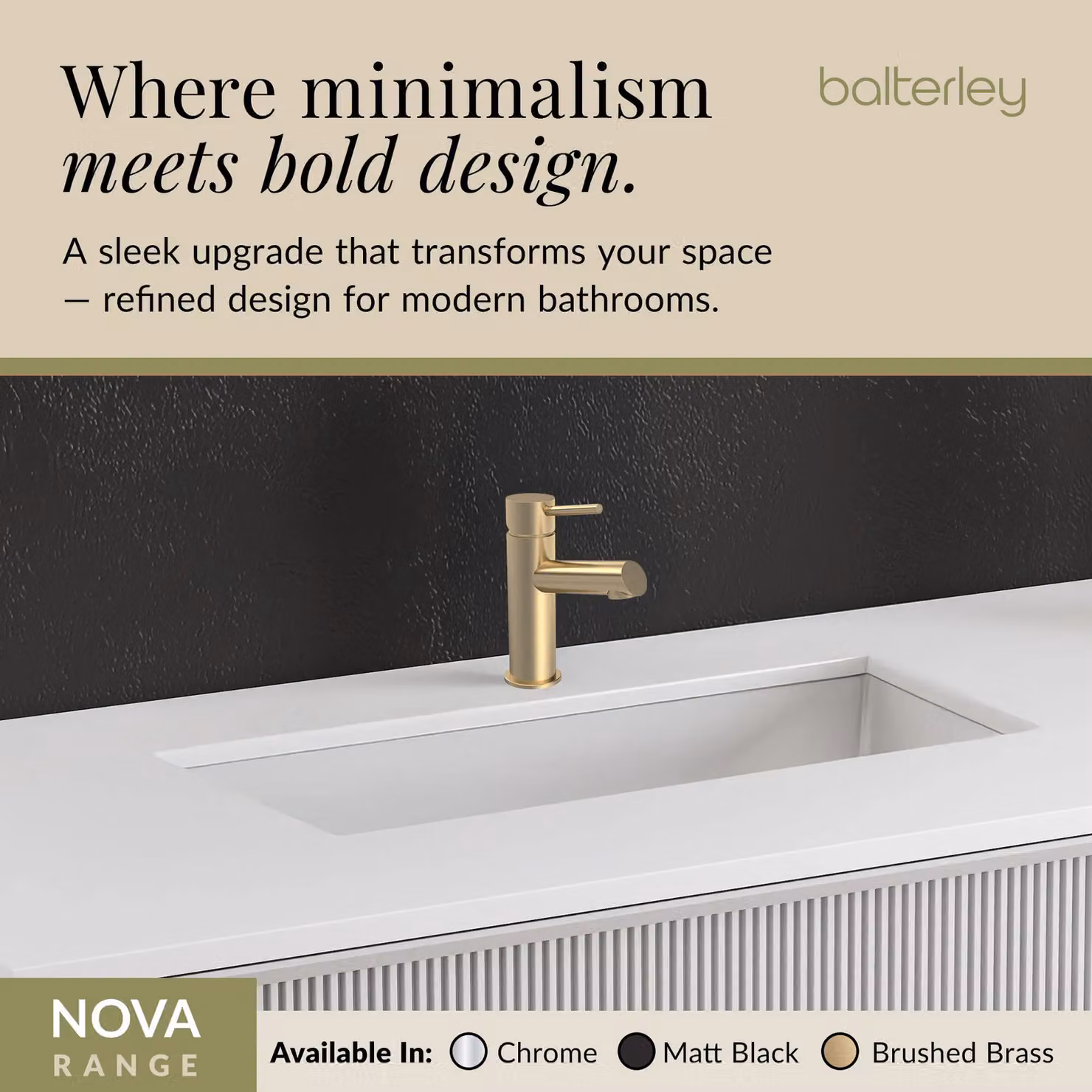 Balterley Brushed Brass Mono Basin Mixer Tap with Push Button Waste, H 16.6 x W 14.9 x D 5.2 cm – 3