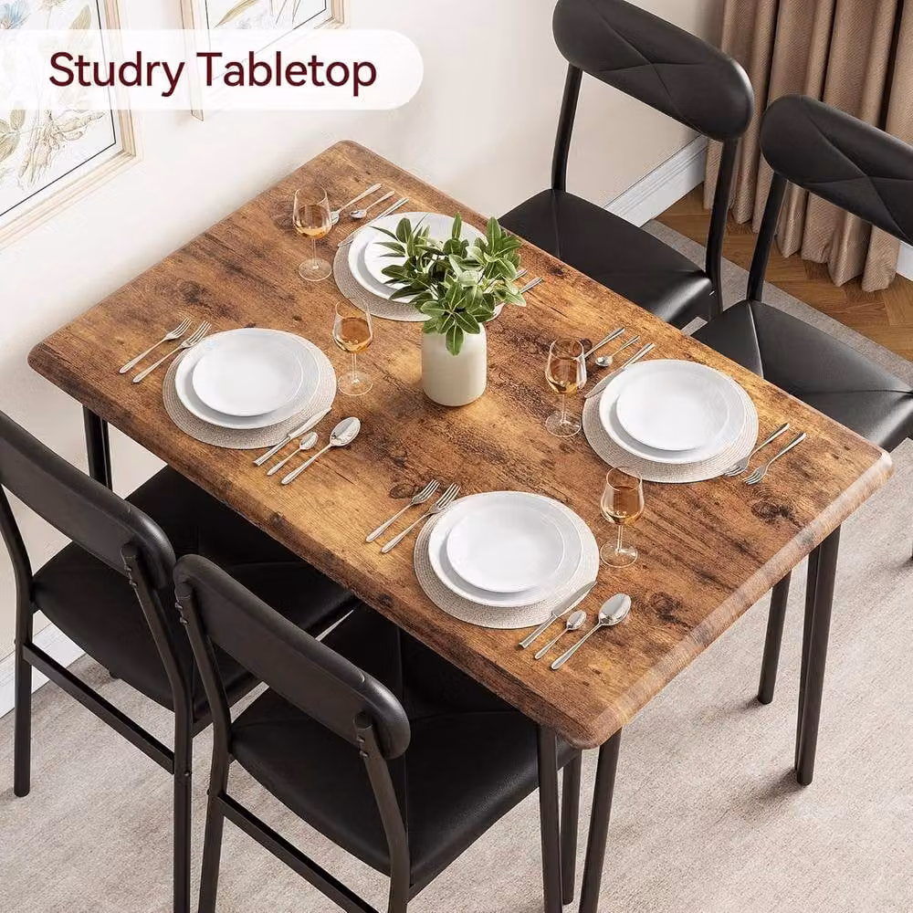 London Boutique Industrial Dining Table and 4 Upholstered Chairs Set in Brown and Multicolour – 4