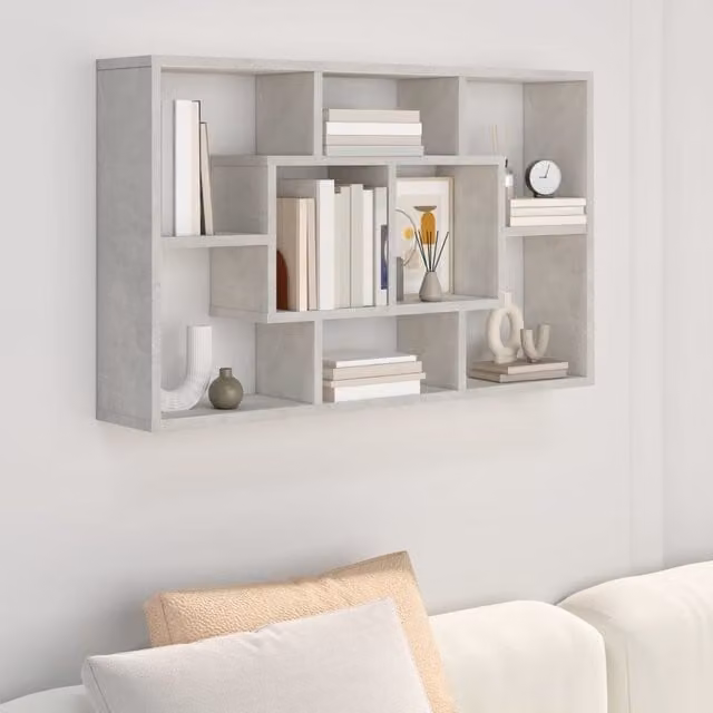Berkfield Home Wall Mounted Shelf in Concrete Grey, W: 85 cm, D: 16 cm, H: 52.5 cm – 1