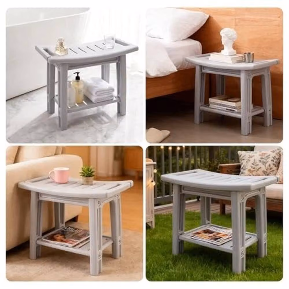 Kelvenix Grey 2 Tier Plastic Bathroom Shower Bench Seat – 2
