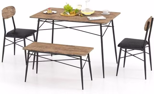 VOGREX 4-Piece Rectangular Industrial Dining Set in Brown and Sand, W/D/H: 110 x 70 x 76 cm