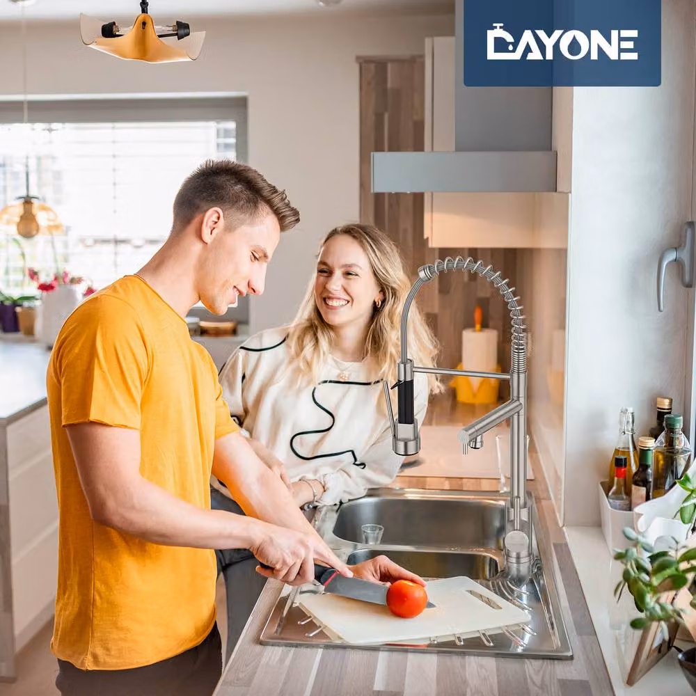 Dayone Brushed Silver Kitchen Sink Mixer Tap with 360 Degree Swivel and Pull Down Spray Function – 4