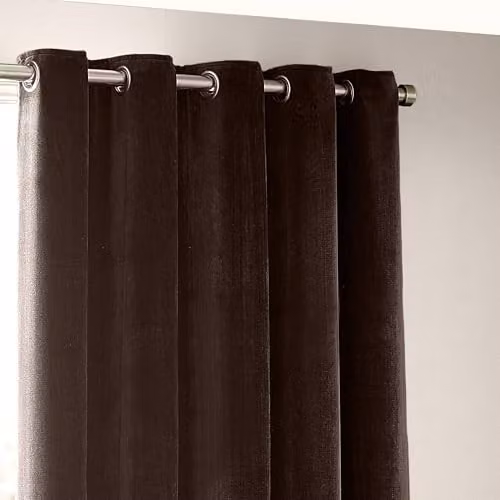 Riva Home Brown Chenille Velvet Eyelet Curtains W: 117 cm, H: 183 cm – 3