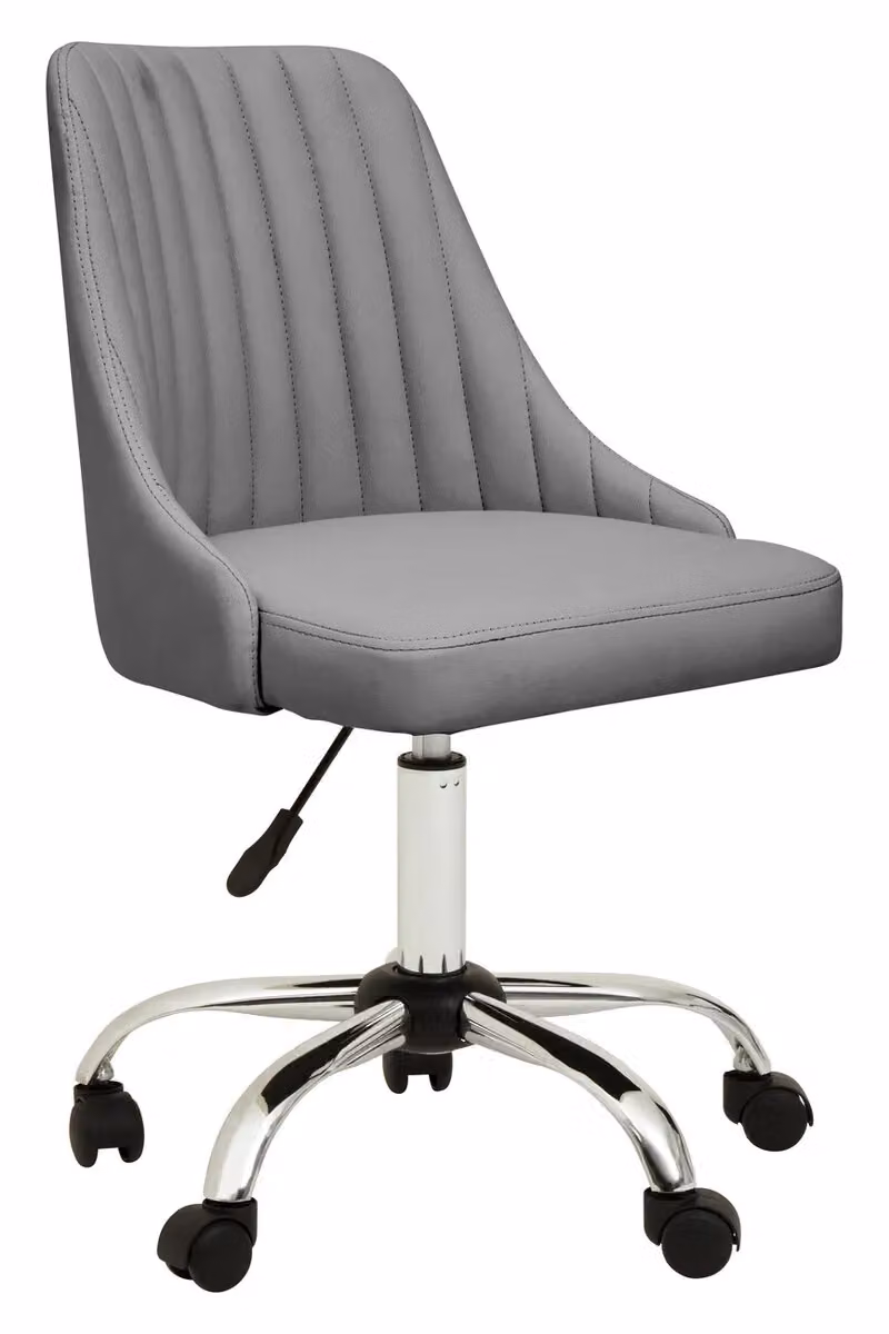 Orsina Ergonomic Modern Home Office Chair in Off-White Leather Effect with Silver Metal Accents – 3