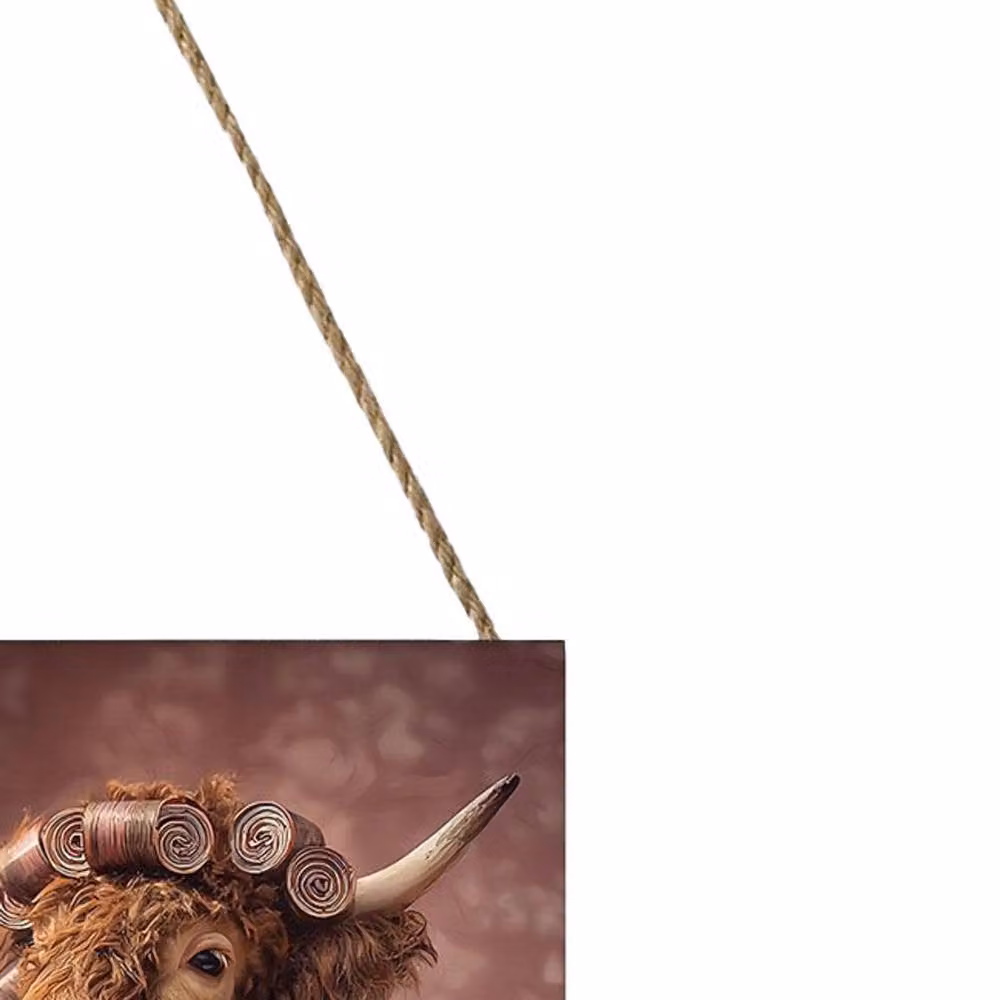 Pyramid International Highland Cow Wooden Hanging Plaque in Brown and Multicolour – 2
