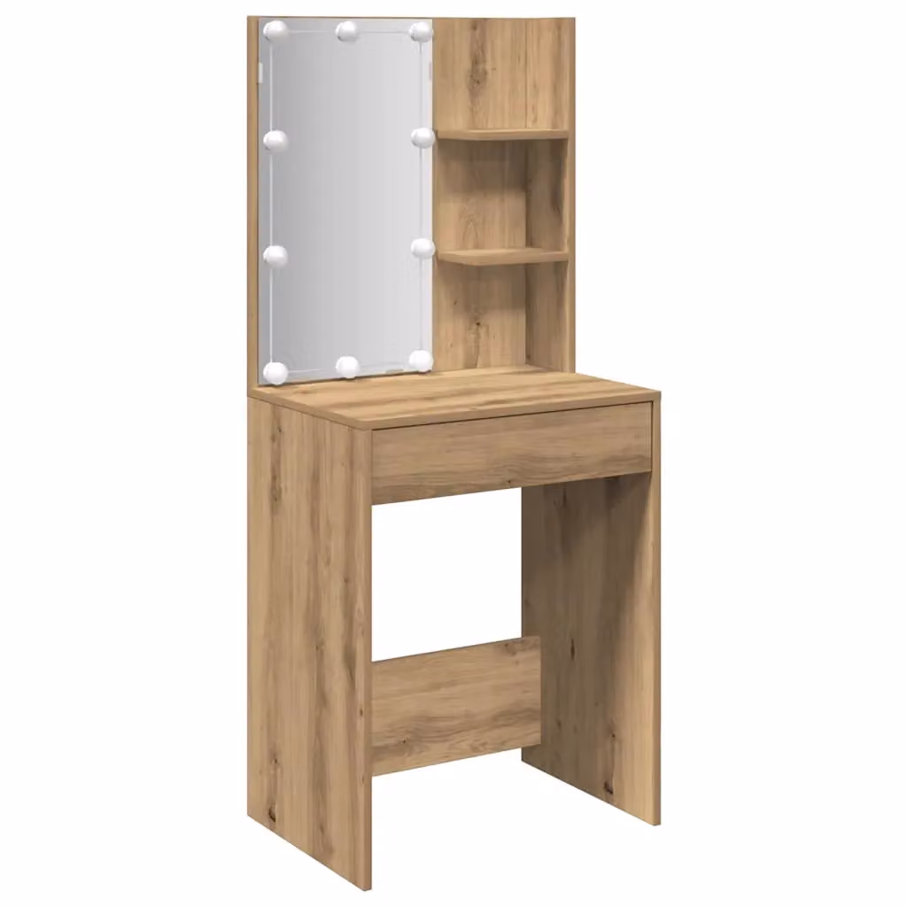 Berkfield Home Modern Dressing Table with Hollywood LED in Artisan Oak, W: 60 cm, D: 40 cm, H: 140 cm – 2