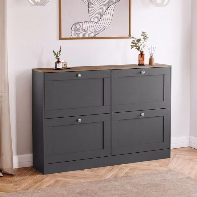 HD Designs 4 Drawer Flip Down Shoe Cabinet in Anthracite Grey