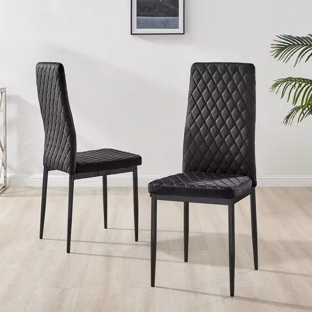 FurnitureboxUK Set of 6 Milan High Back Diamond Pattern Velvet Dining Chairs with Black Metal Legs