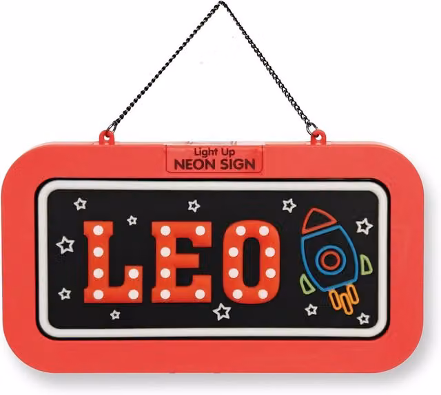 History & Heraldry Leo Pre-personalised Light-Up Neon Bedroom Sign in Black and Red