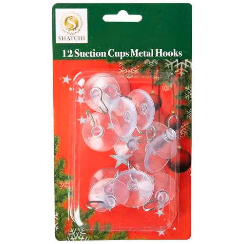Shatchi 12-Piece Heavy-Duty Metal Hook and Suction Cup Set, Transparent, Diameter: 3.3 cm – 4