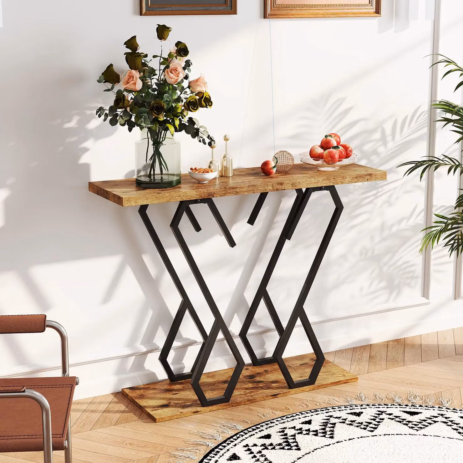 Gymax Faux Marble Console Table and Side Table with Metal Frame in Brown, W/D/H: 75 x 30 x 30 cm – 2