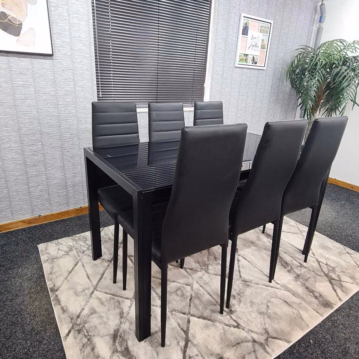 KOSY KOALA Modern Rectangular Dining Set with Black Glass Table and 6 Brown Faux Leather Chairs, W/D/H: 180 x 90 x 75 cm – 5