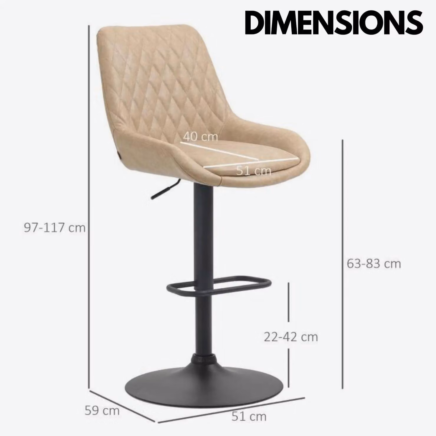 Rafaelo Mobilia Set of 2 Retro Adjustable Height Bar Stools in Beige Faux Leather – 2