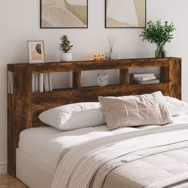 Berkfield Home LED Headboard in Smoked Oak Brown, Width: 200 cm