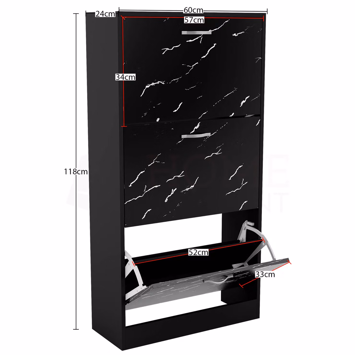 Vida Designs Black 3 Drawer Shoe Cabinet Organizer with Internal Shelves – 2