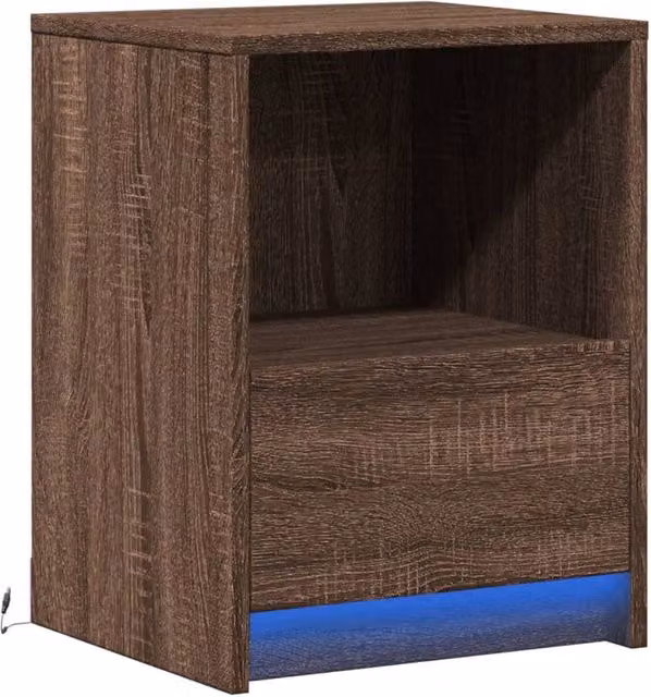Berkfield Home Modern Bedside Cabinet with Integrated LED Lights in Brown Oak – 1
