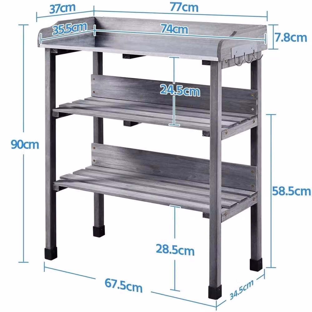 EONLION Grey 3-Layer Metal Table Bench with 2 Storage Shelves – 2
