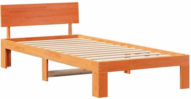 Berkfield Home Solid Pine Wood Bed Frame with Headboard in Wax Brown, W: 90 cm, L: 190 cm – 1