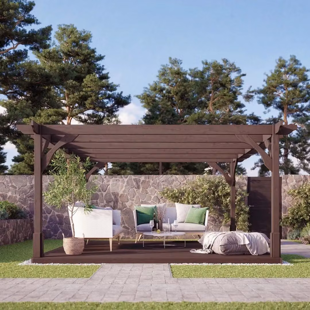 Rutland County Garden Furniture Ltd Premium Pent Pergola and Decking Kit, Rustic Brown, W: 300 cm, D: 300 cm, H: 270 cm – 2