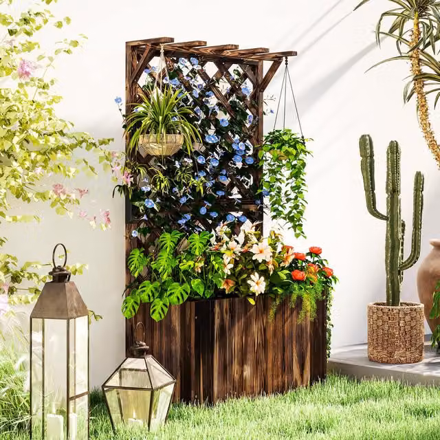 OUTSUNNY Wooden Raised Bed Planter in Sand with Drainage Holes, W/D/H: 122 x 58 x 33 cm – 1