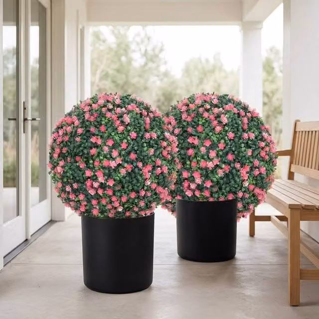 STILVORA Set of 2 Pink Artificial Round Topiary Balls, Diameter: 40 cm – 1