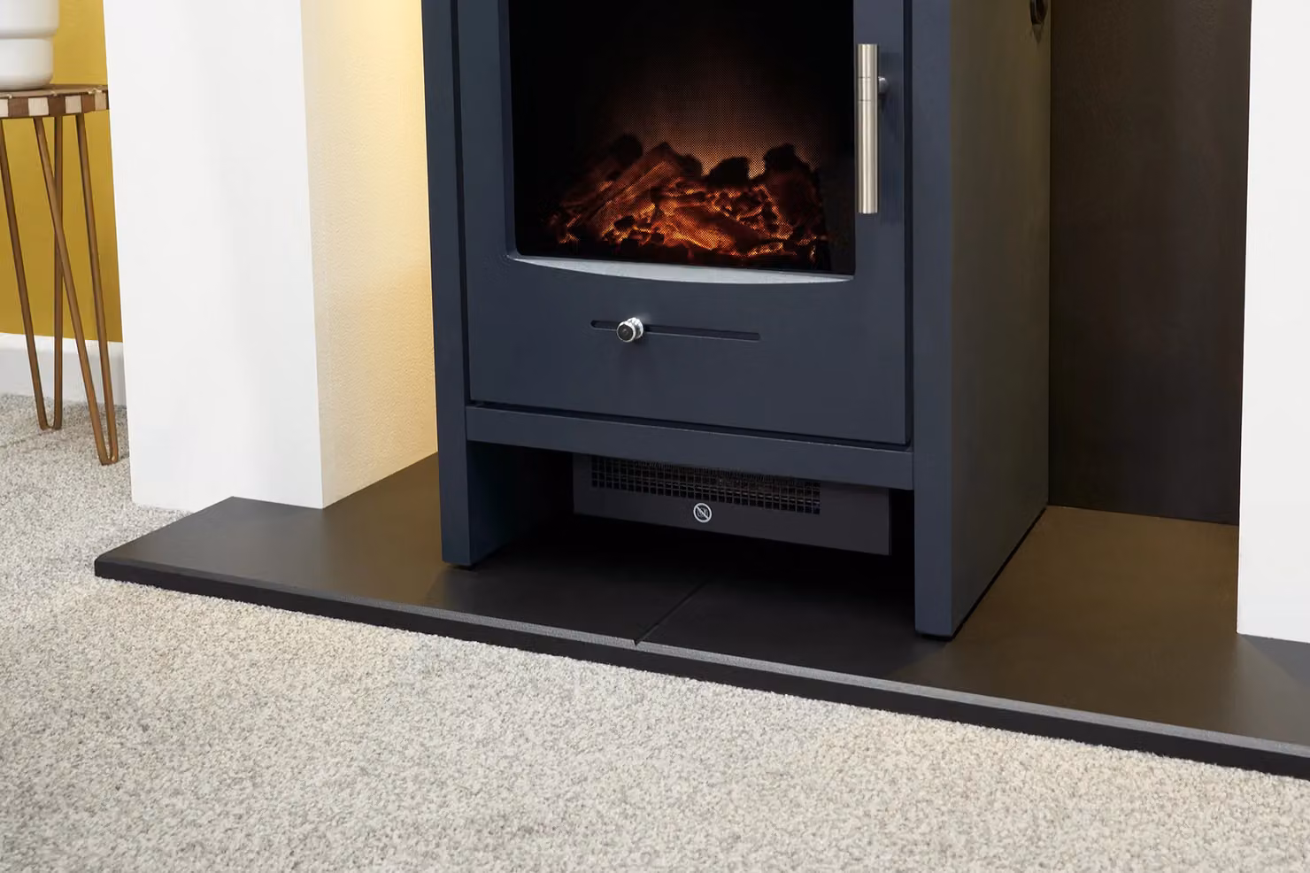 Acantha Pre-Built Media Wall 1 with Bergen Electric Stove in Charcoal Grey and White – 3