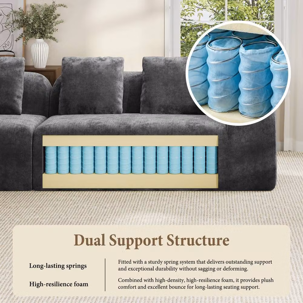 Dprodo Modular Sectional Large Chenille Sofa in Grey, 2 Pack – 4