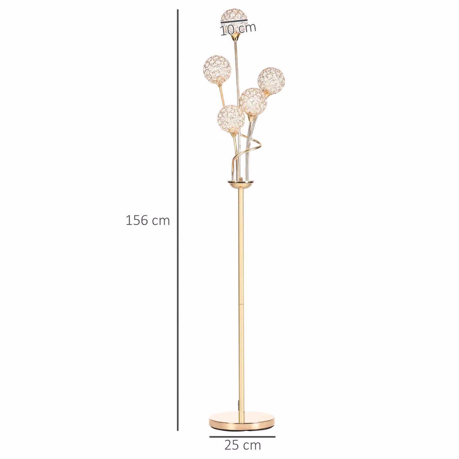 HOMCOM Modern 5-Light Floor Lamp with Crystal Shades in Gold/Brass – 2