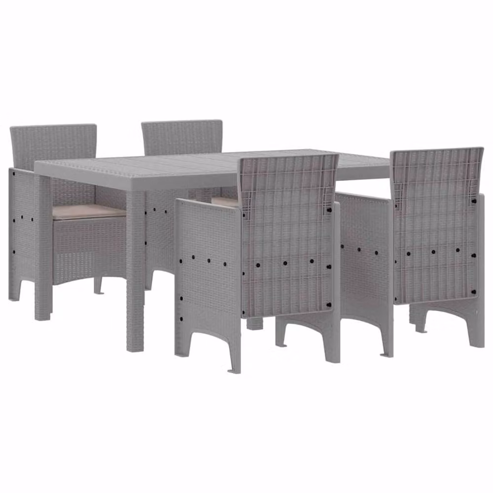 Berkfield Home Modern 5 Piece Garden Dining Set with Light Grey Poly Rattan and Cushions – 3
