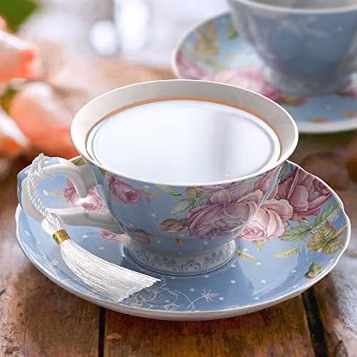 London Boutique Blue and White Floral Tea Cup and Saucer Set in New Bone China – 2