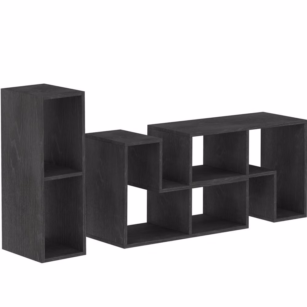 STILVORA Extendable Modern Black TV Stand with 6 Media Compartments – 4