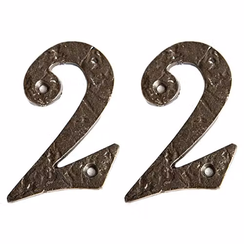 Hammer and Tongs Rustic Iron Number 2 Wall Numeral in Grey, Pack of 2, Height: 8.5 cm – 2