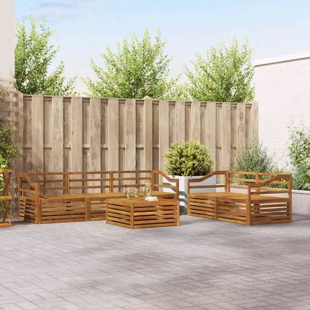 Berkfield Home 6 Piece L-Shape Outdoor Sofa Set in Brown Solid Acacia Wood with Cushions – 1