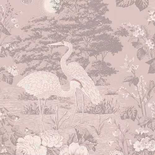 Belgravia Decor Izumi Crane Themed Oriental Japanese Wallpaper in Pink