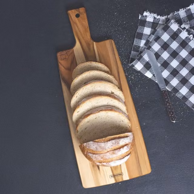 Tramontina Teak Wood Rectangular Chopping Board with Handle, Brown and Yellow, W: 48 cm, D: 19.5 cm