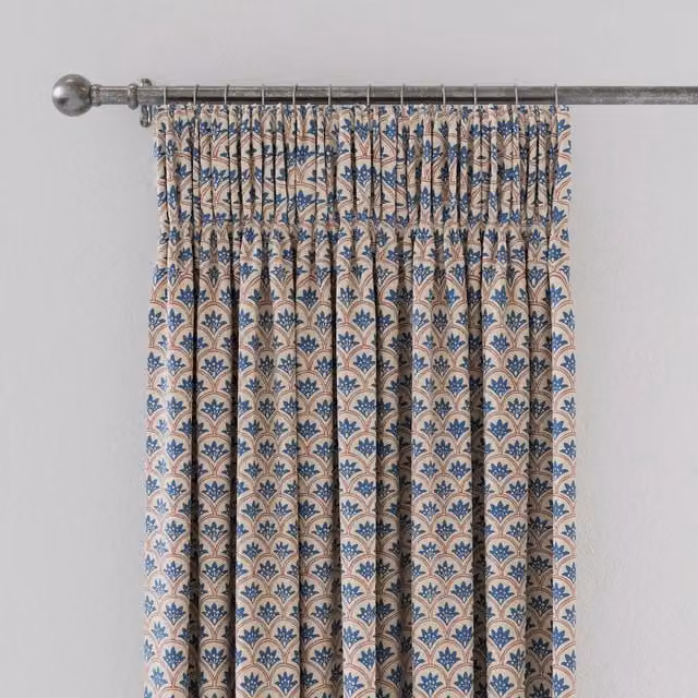 Land & Shore Dawn Graphic Lined Cotton Curtains, Blue and Red, W: 167.64 cm, H: 228.6 cm