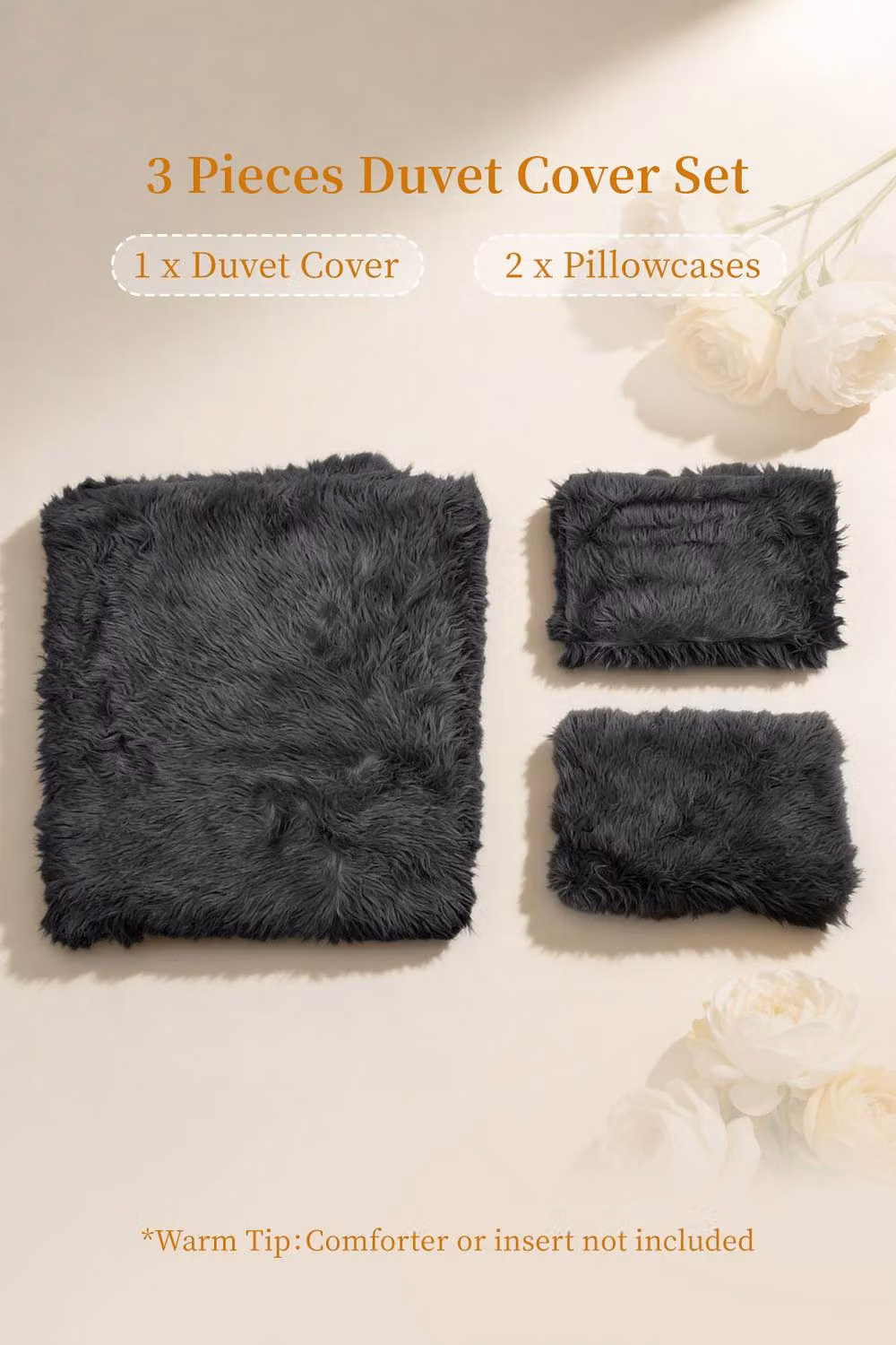 Living and Home 3-Piece Faux Mink Fleece Duvet Set and Pillowcase in Grey, Single (90 x 200 cm) – 4